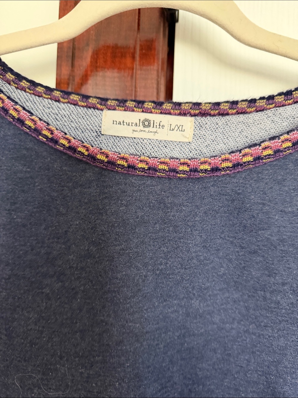 NATURAL LIFE Navy Blue French Terry Top with Purple & Pink Trim